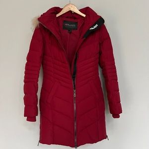 Parja quilted duck down puffer with detachable hood & fur trim